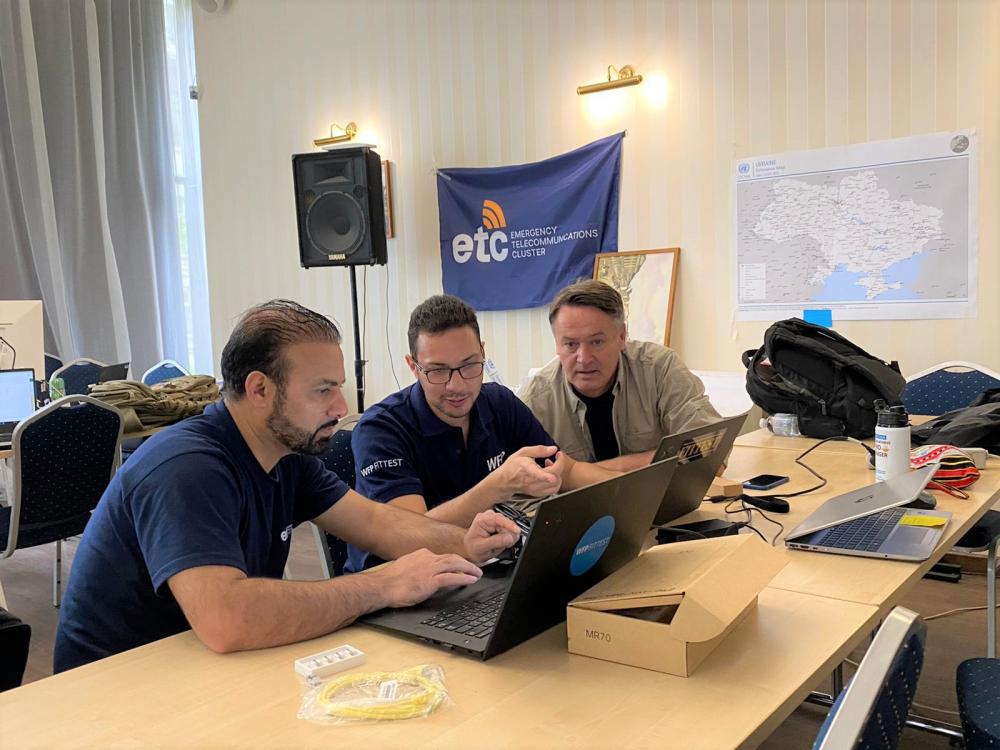 WFP TEC in Ukraine work around the clock to protect the humanitarian network from cyberattack. Photo: WFP/Beryl Lo