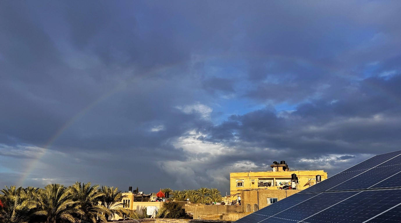 A rainbow above Deir Al Balah provides fleeting respite. Photo: WFP/Bipin Jha