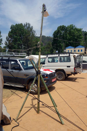 (Image): The bamboo tripod build by Rob from WFP FITTEST Photo: WFP/ Rob Buurveld