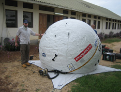 Michael Hanrahan inflating the Rapid Deployment Kit.