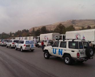 A humanitarian convoy on its way to the besieged Syrian town of Madaya. Photo: OCHA/ Syria