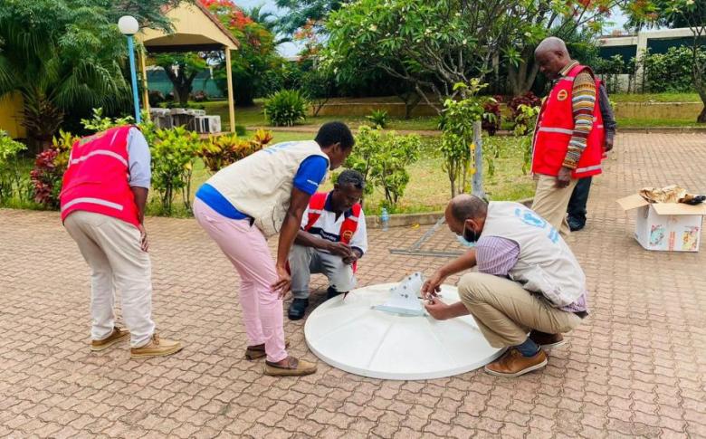 Partners in Mozambique set up a satellite dish