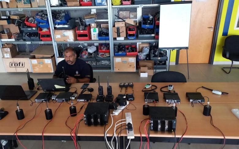 Habib Shashati (FITTEST) supports the set up and testing of the Sudan RSOC in Dubai. Photo: WFP