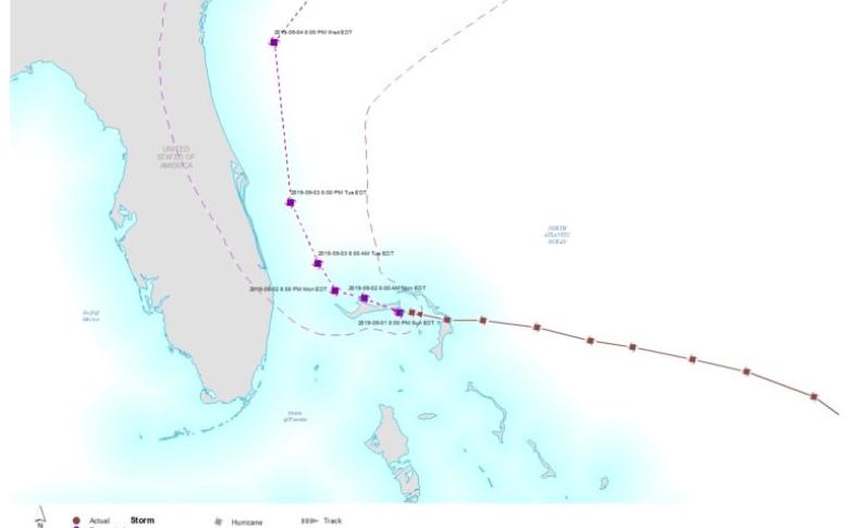 Path of Hurricane Dorian. Credit: Map Action